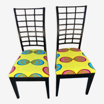 Pair of chairs upholstered with wax fabric