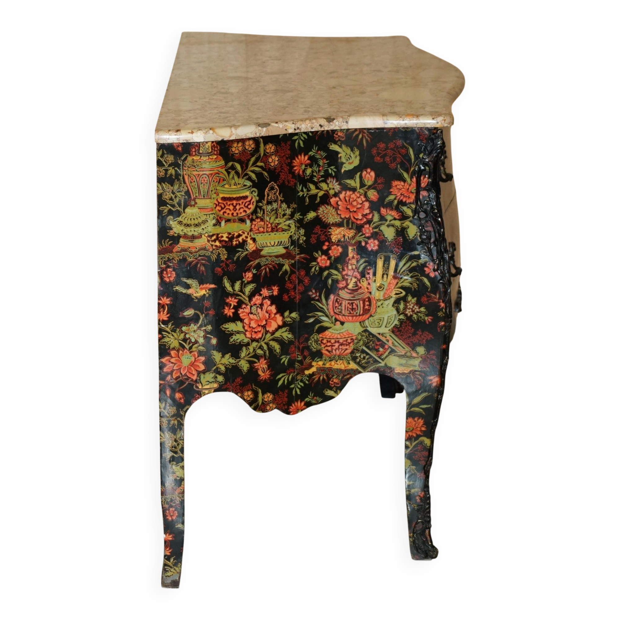 Antique Chinoiserie Commode Hand-Painted with Marble Top
