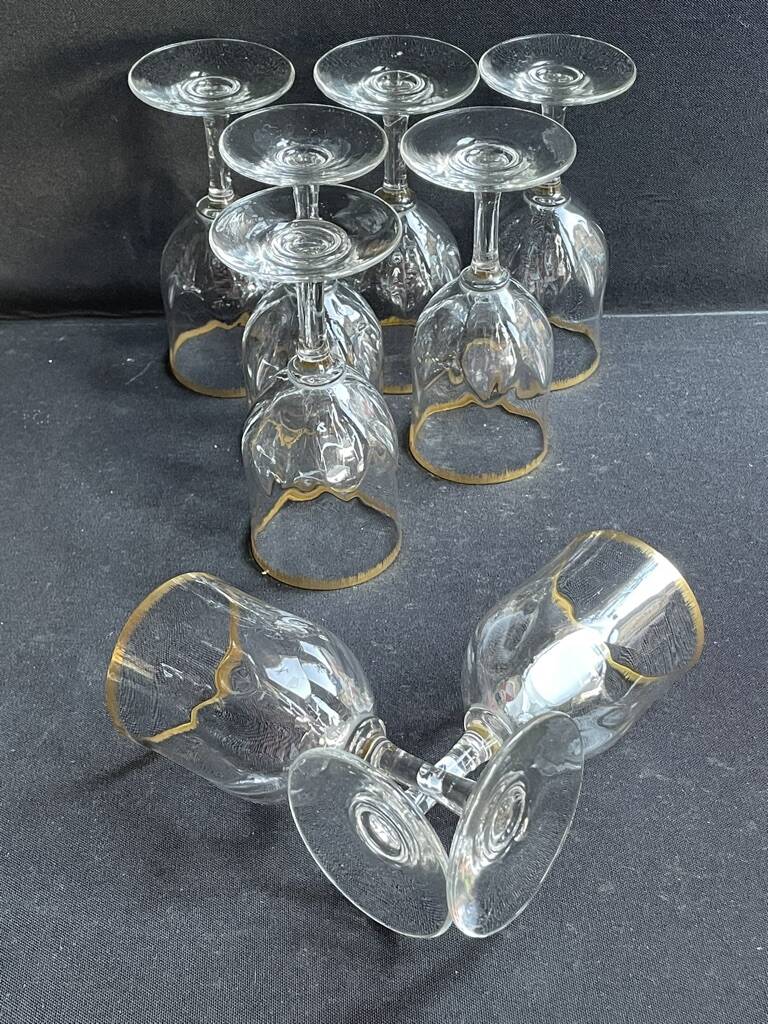 8 Daum gold-plated wine glasses