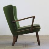 1960s vintage mid-century lounge chair, dark stained oak style of Viggo Boesen