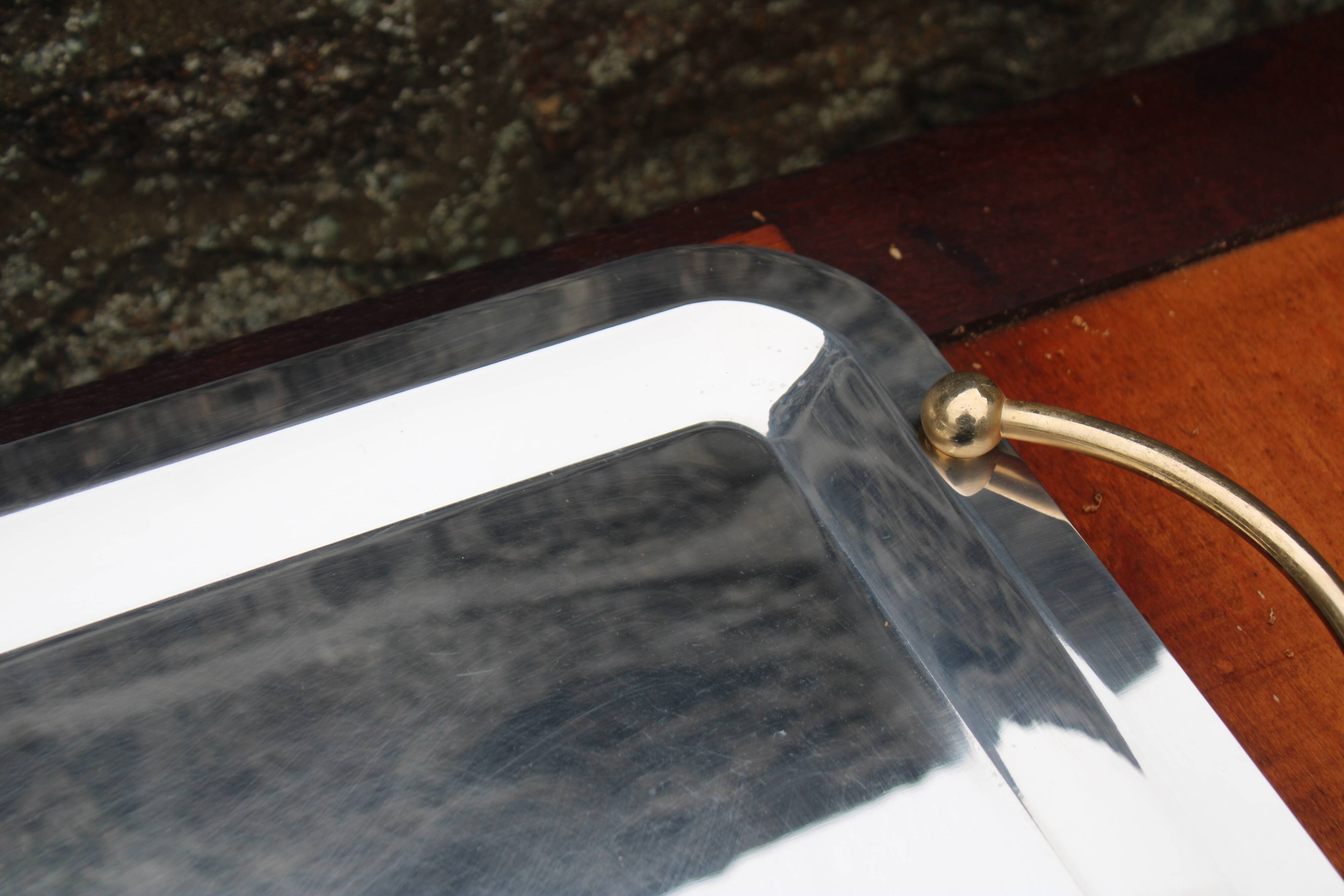 GUY DEGRENNE Serving Tray – Stainless Steel & Brass Handles – France