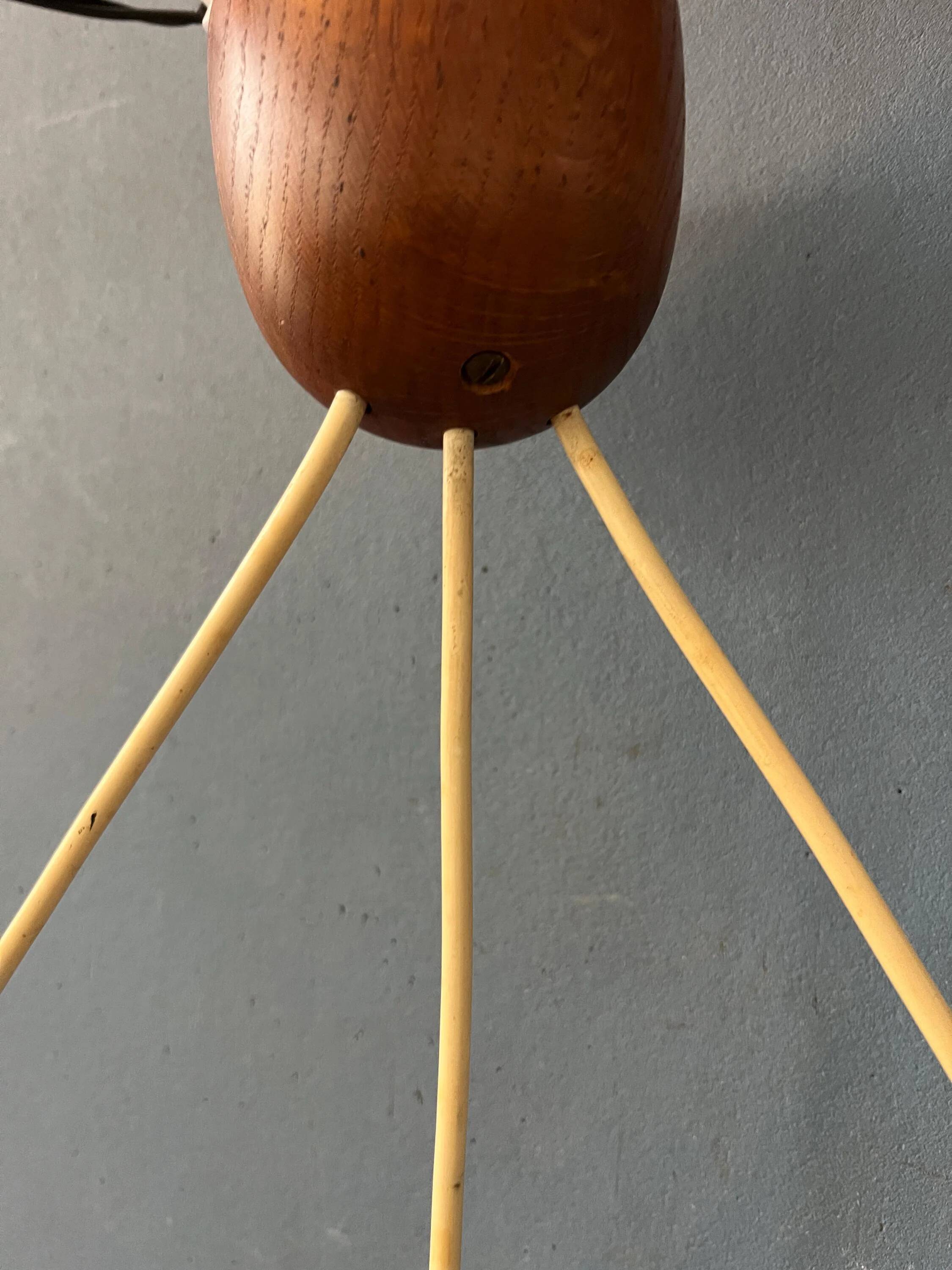 Teak wood and opaline glass chandelier 512 by Uno & Östen Kristiansson for Luxus, Sweden