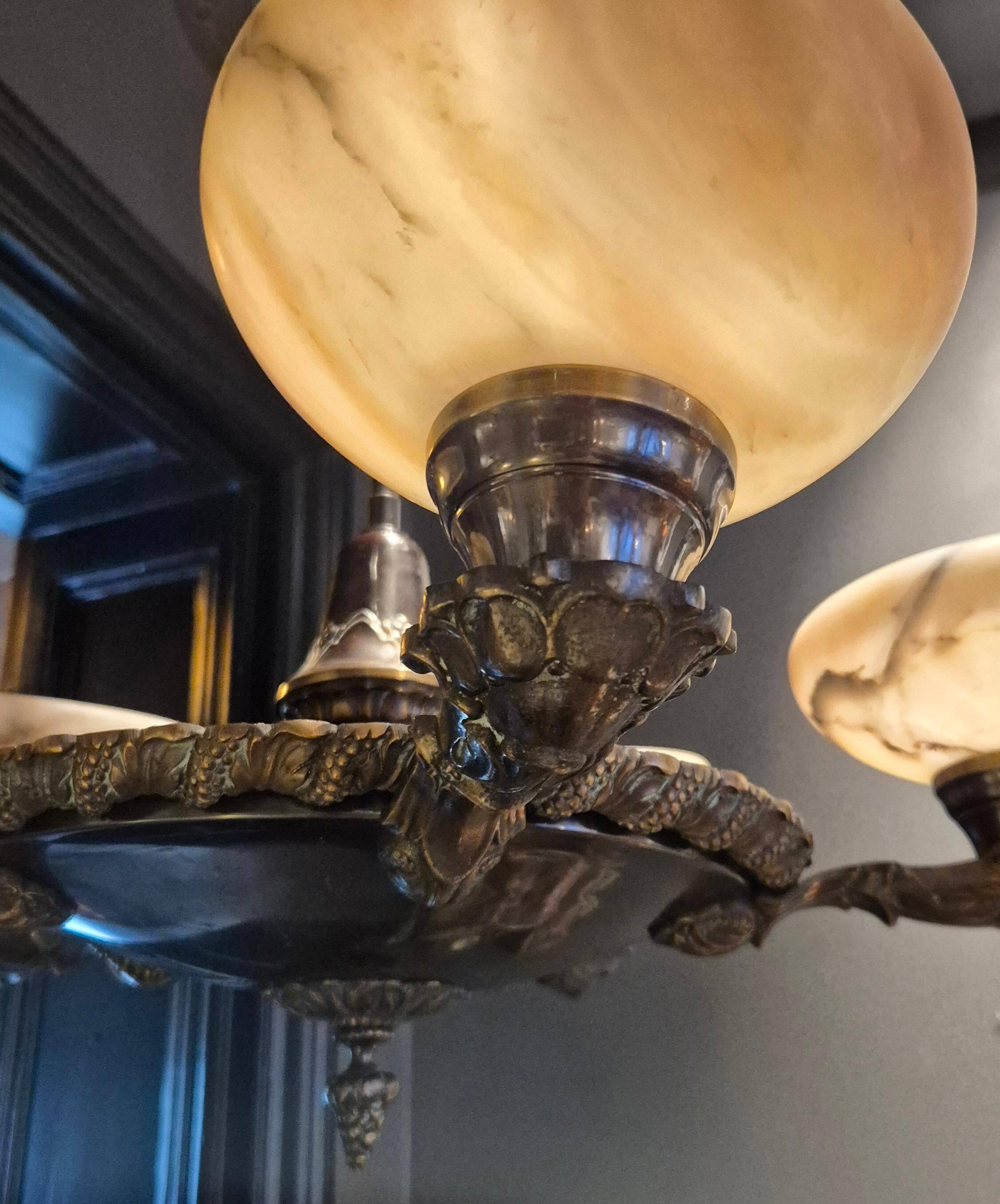 Decorative lustre from the early 1900s, in bronze and alabaster, Swedish Jugend.