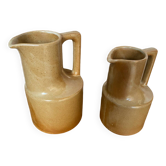 Pair of antique brenne pitchers in beige french stoneware vintage