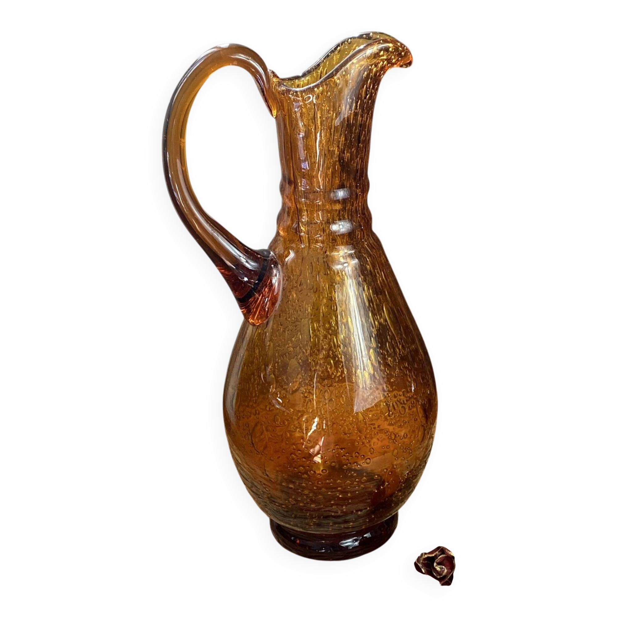 Grand pichet en verre bullé ambré 