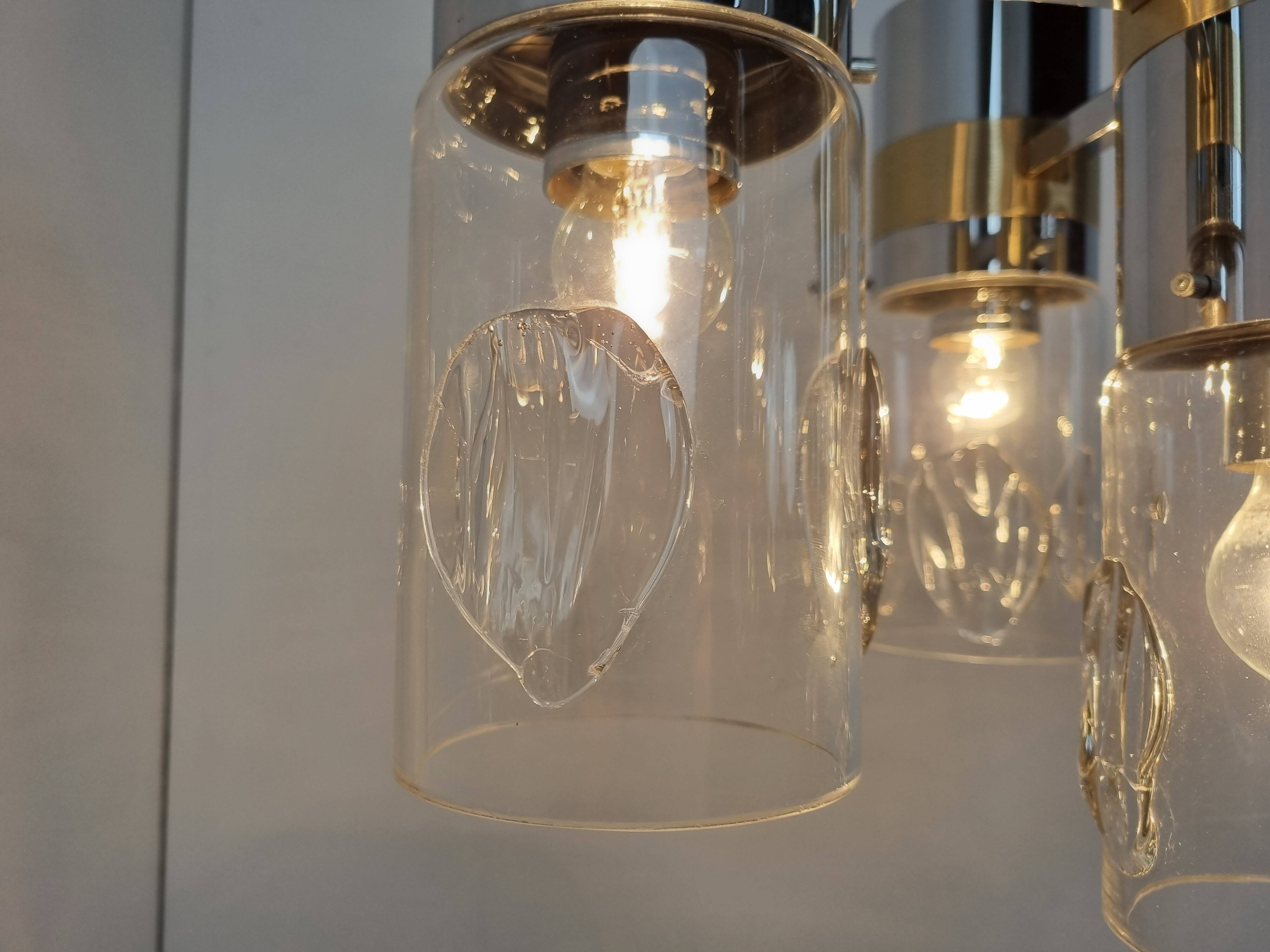 Vintage italian glass and chrome chandelier, 1970s