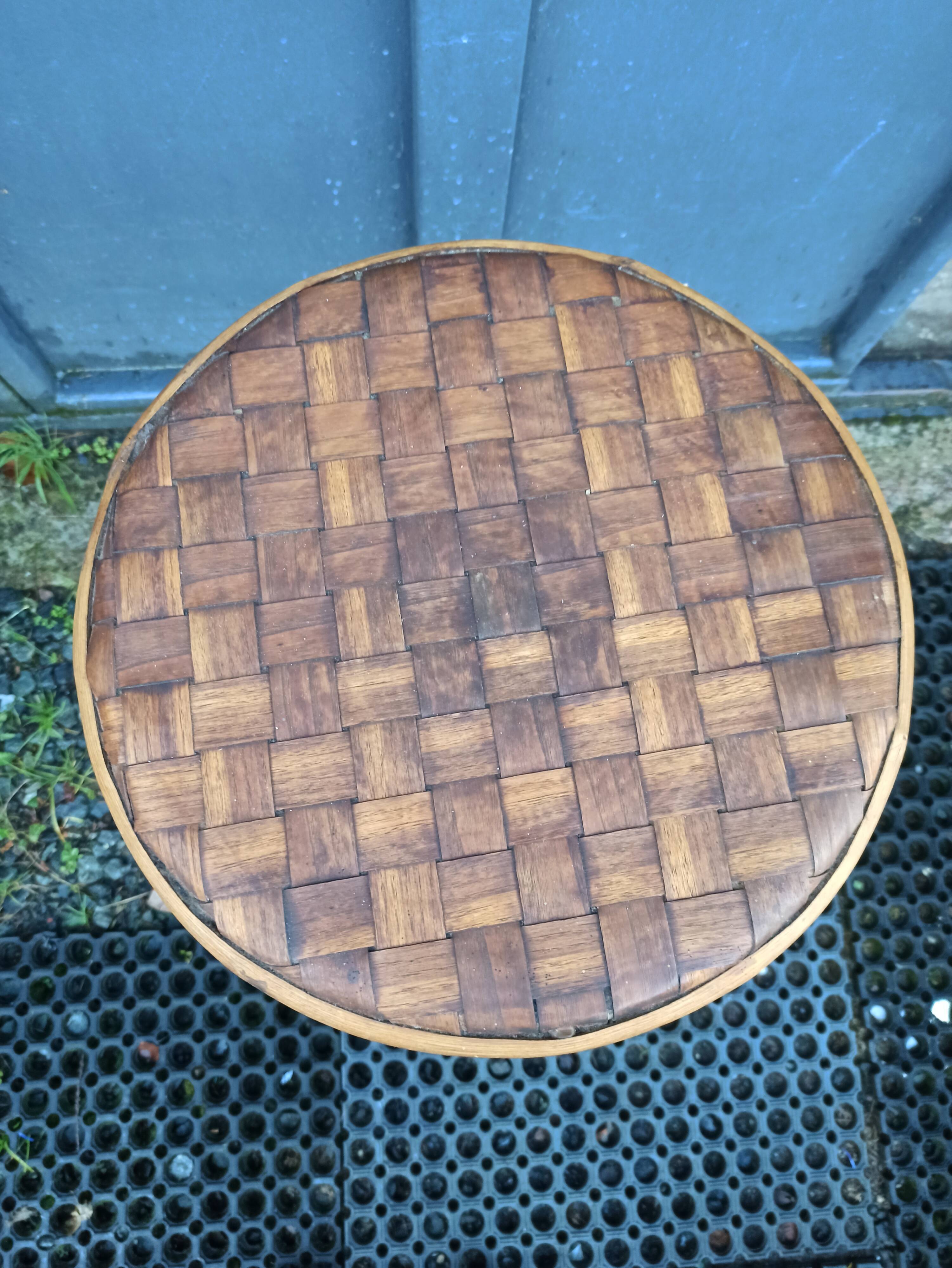 Braided chestnut harness small round side table on console tripod