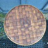 Braided chestnut harness small round side table on console tripod