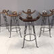 Ensemble de 6 tabourets de bar brutalistes, en fer forgé, années 1960.
