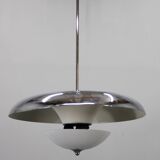 Art Deco chrome and opaline glass chandelier by Napako, 1930s