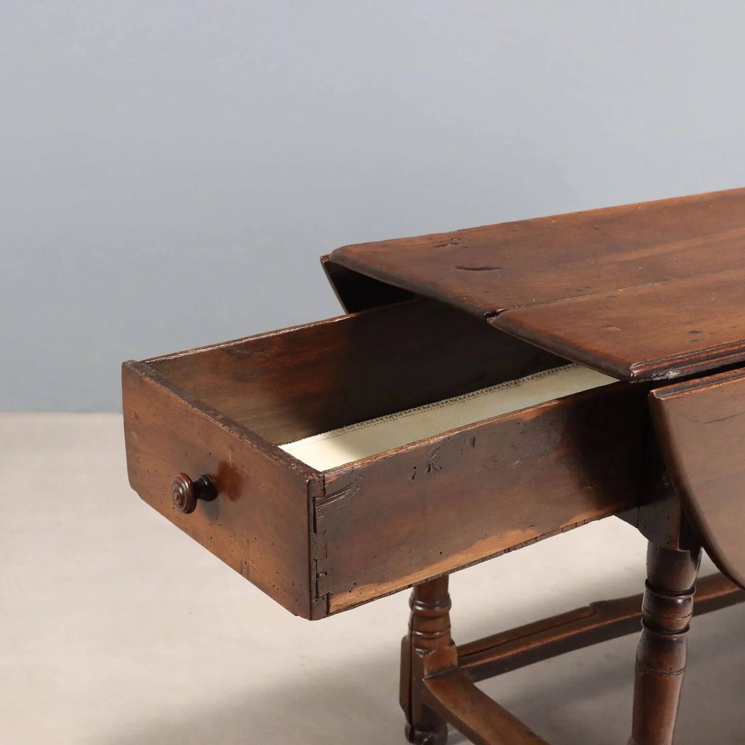 Antique walnut and poplar table, Italy, 18th century.