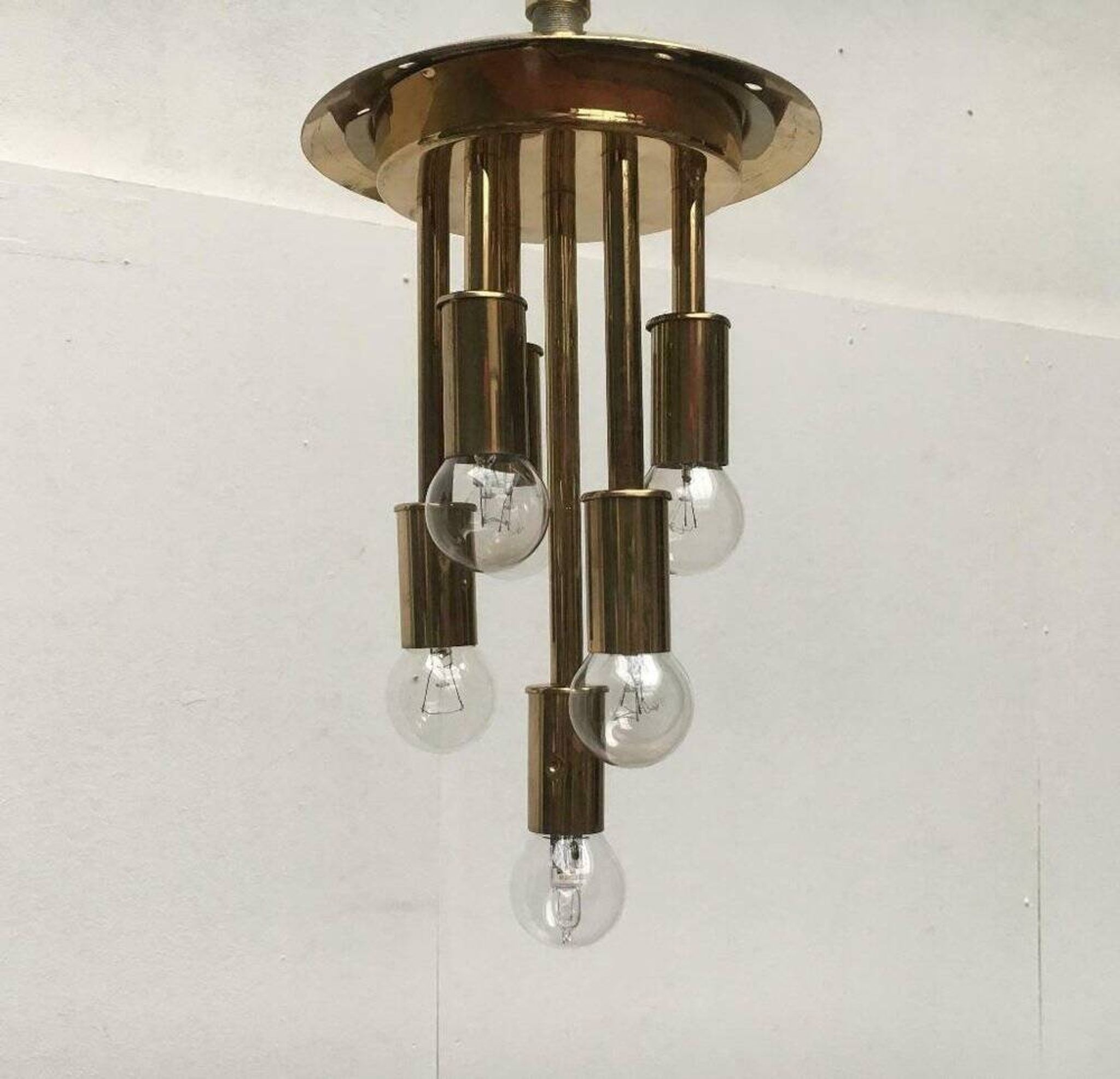 Large glass and brass planet ball pendant lamp from the mid-century German space age, 1960s.