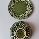 Bowl with saucer vintage slurry green Portugal cabbage leaf