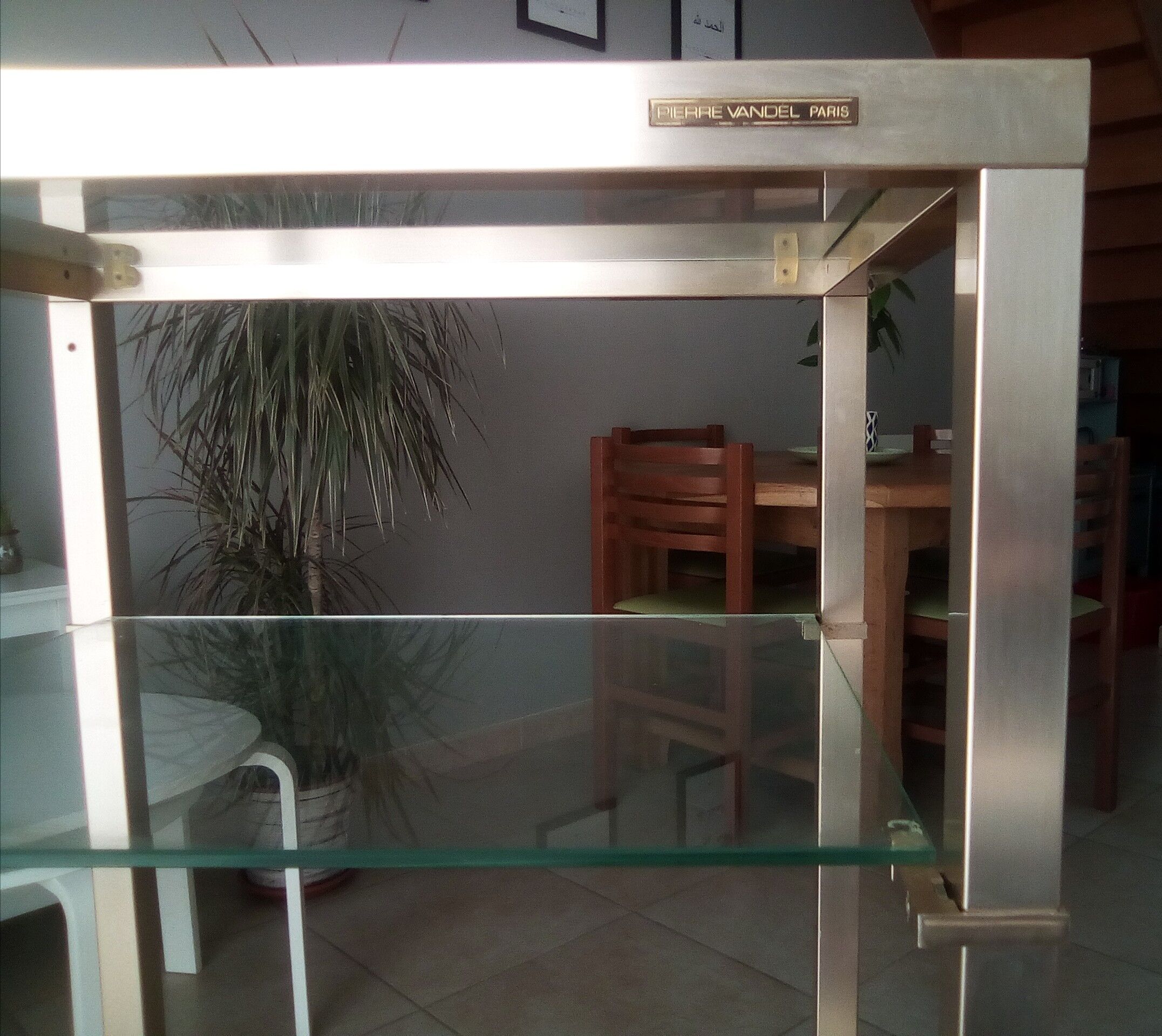 Brass shelf and glass on wheels Pierre Vandel