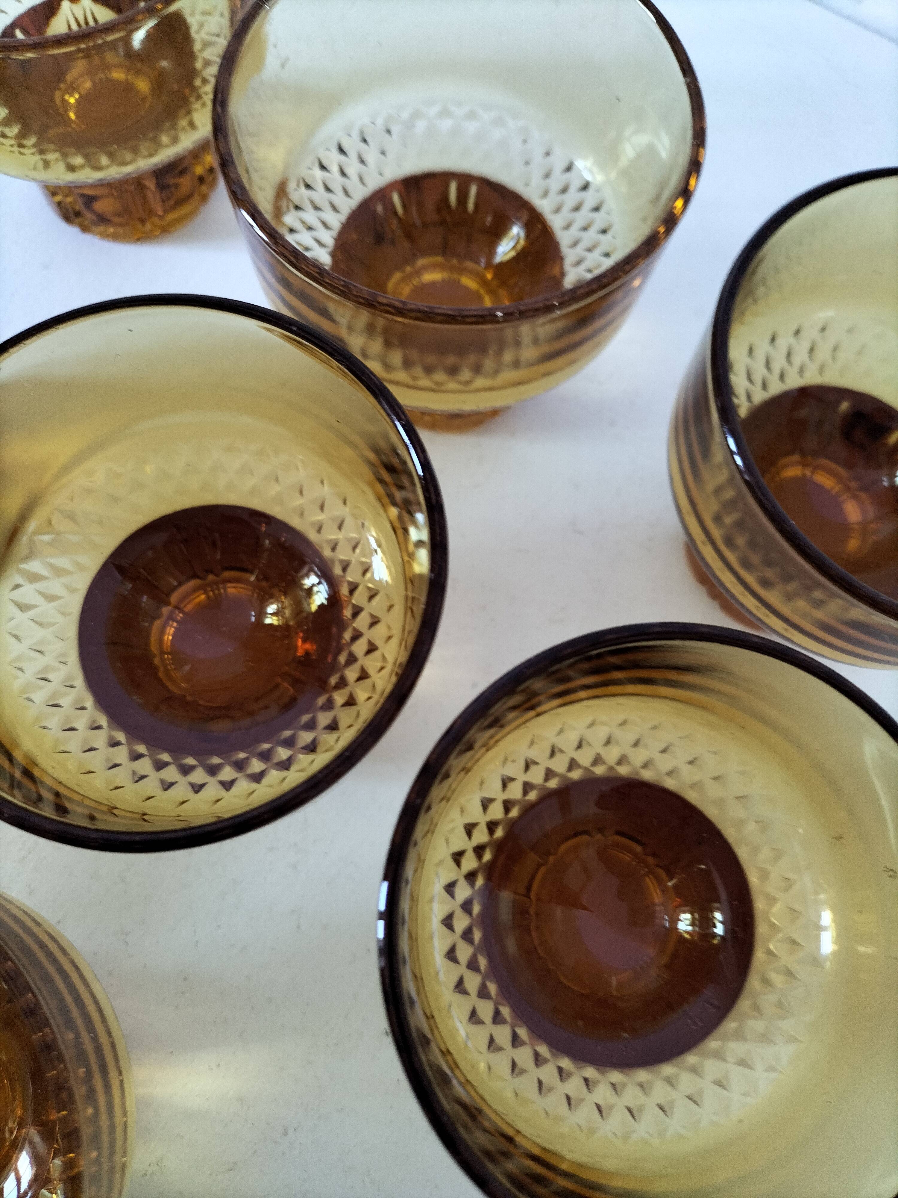 Vintage amber pressed glass glasses