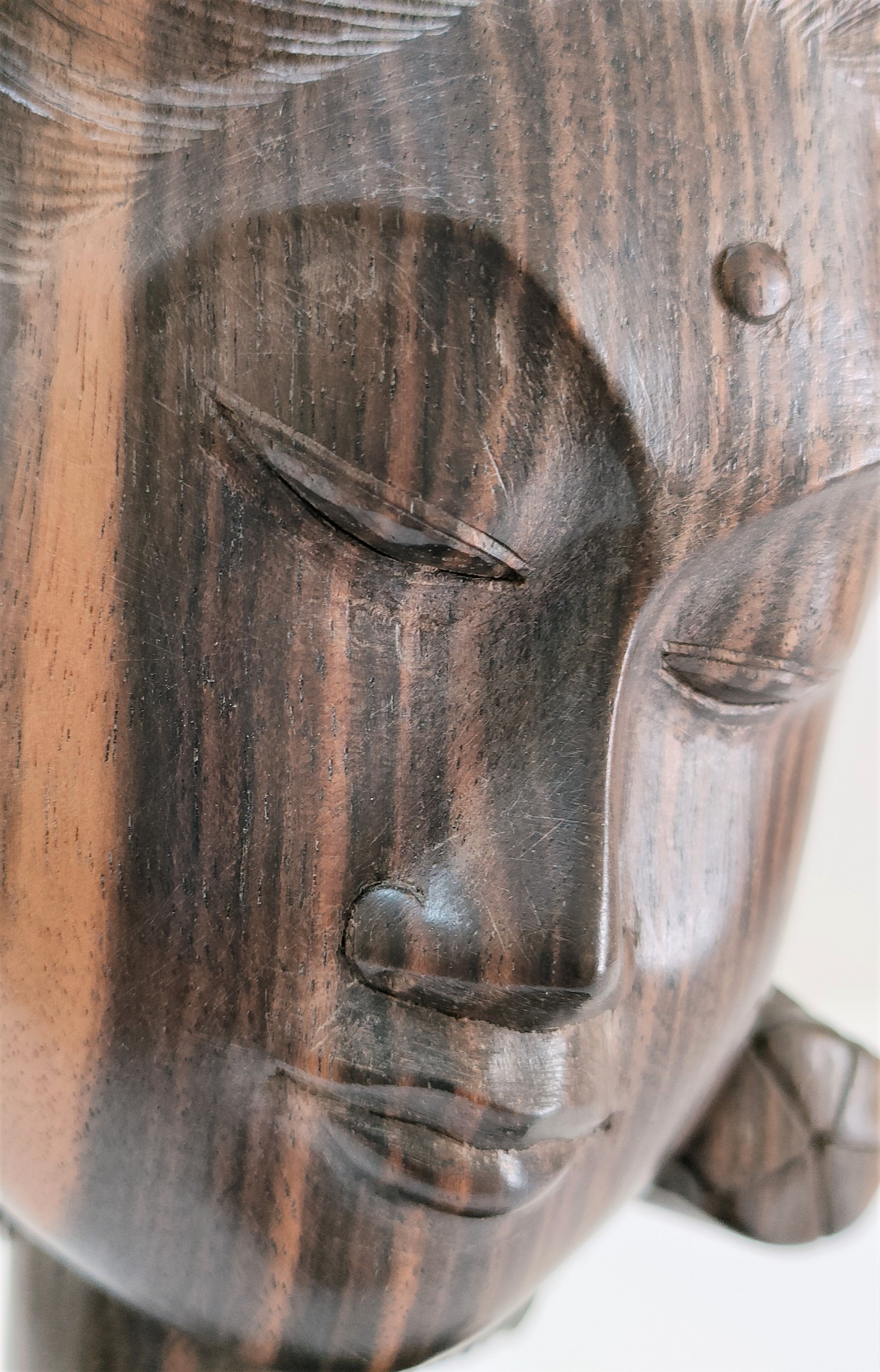 Wooden bust of woman with floral headdress sculptural work of the 60s-70s