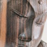 Wooden bust of woman with floral headdress sculptural work of the 60s-70s