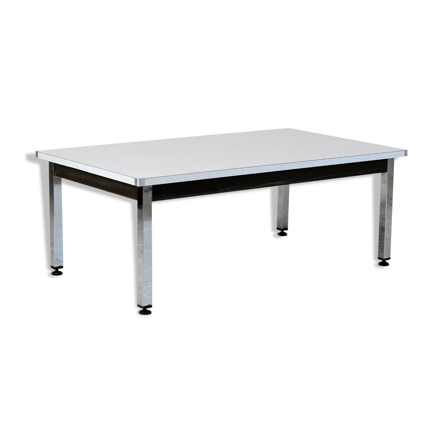 Coffee table chrome steel base, white melaminate top. France, circa 1970.