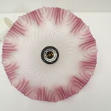 Old suspension lamp with parma pink frosted glass lampshade
