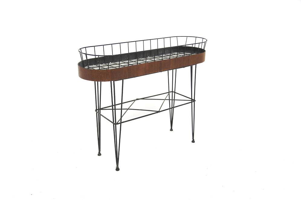 Scandinavian planter in metal and teak, Sweden, 1950