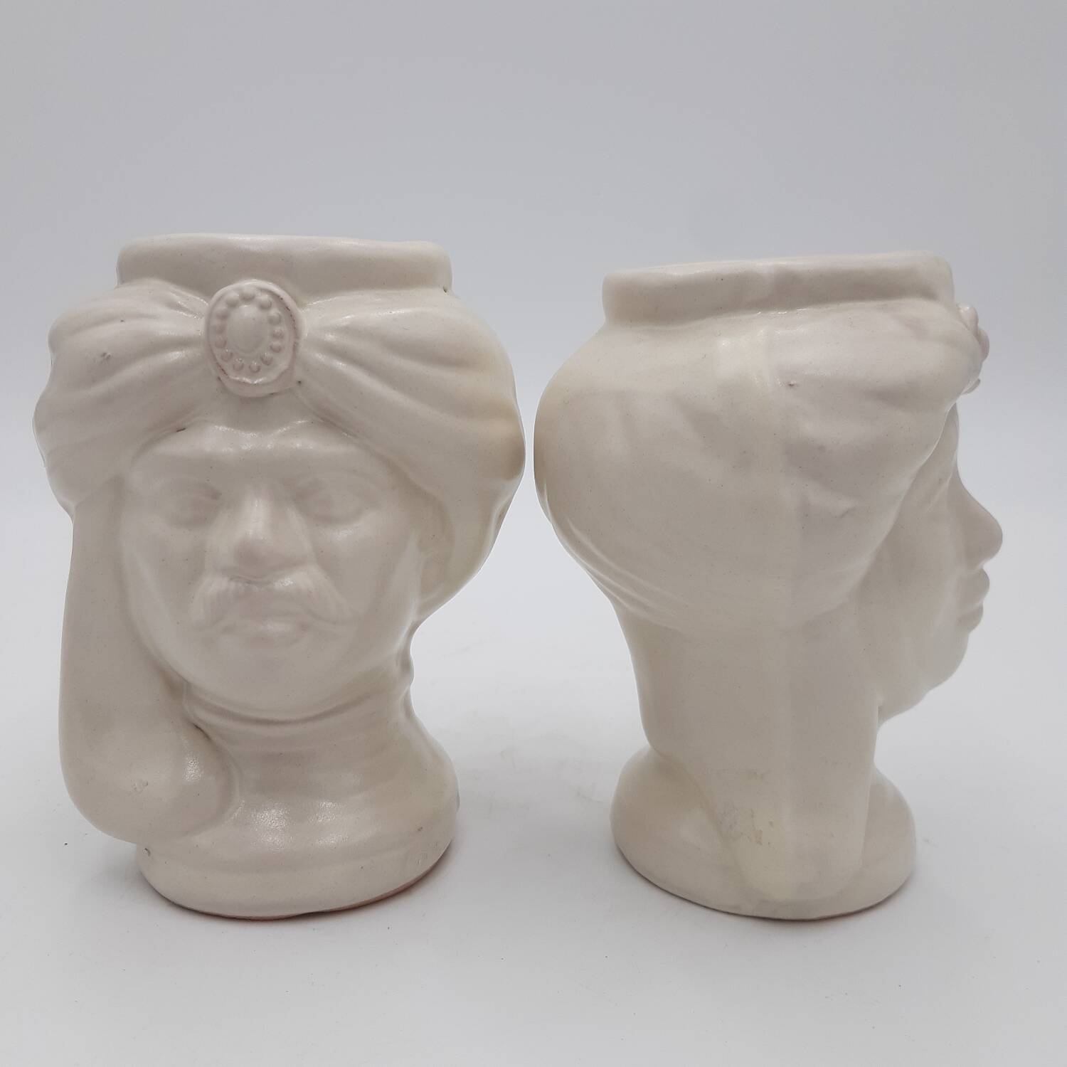 Pair of Caltagirone head vases, Italy