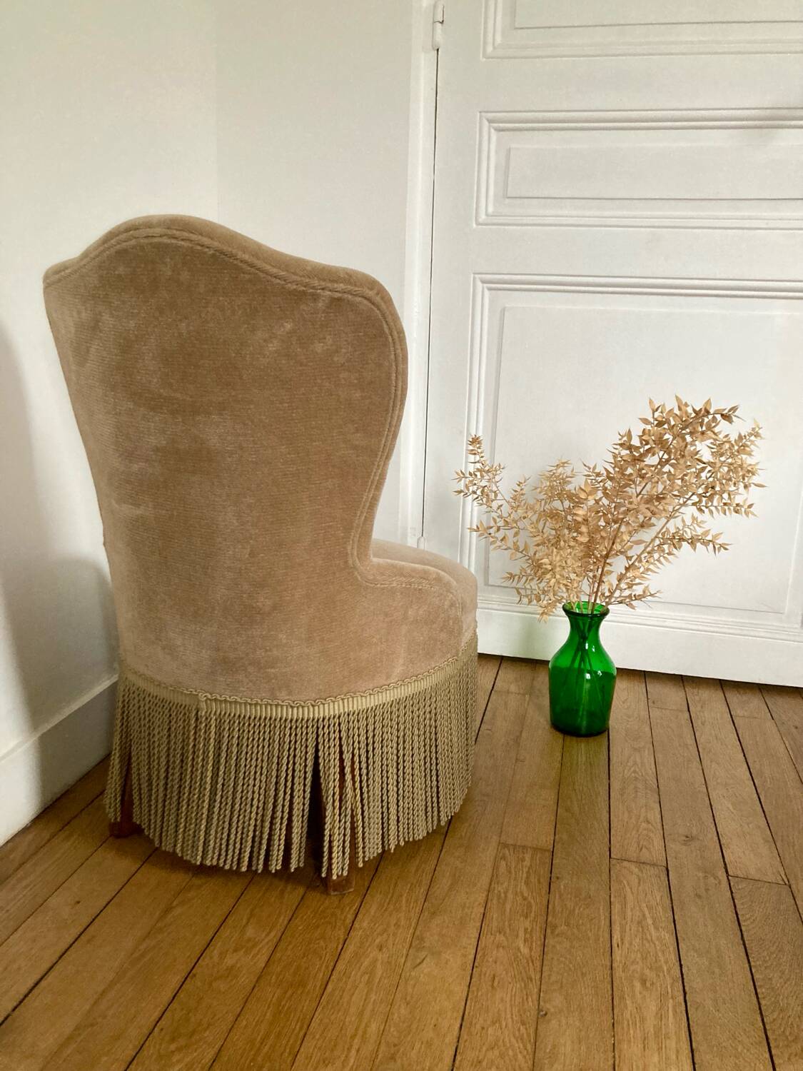 Beige velvet armchair