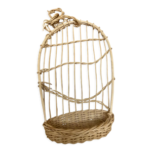 Cage à oiseaux vintage en rotin