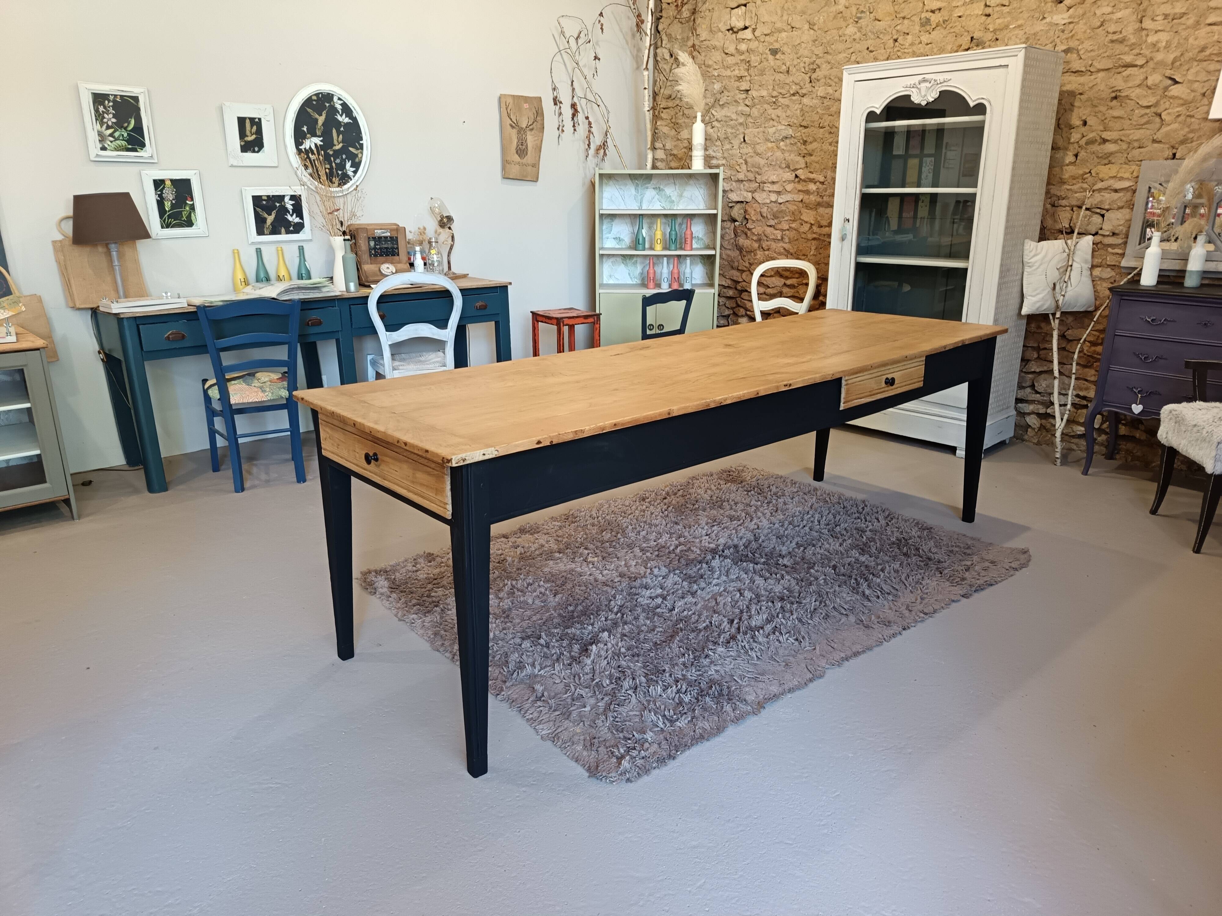 SUPERB RENOVATED FARMHOUSE TABLE 2.50m BLACK/WOOD