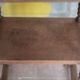 Vintage turned wood dessert trolley, wheeled table with removable top.