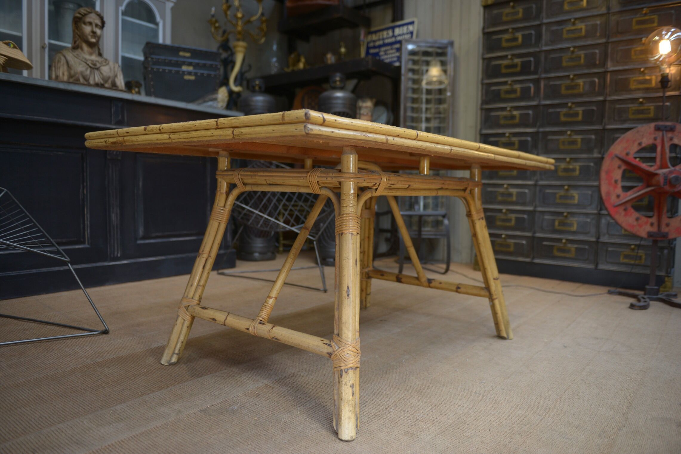 Rattan and ceramic table 1960