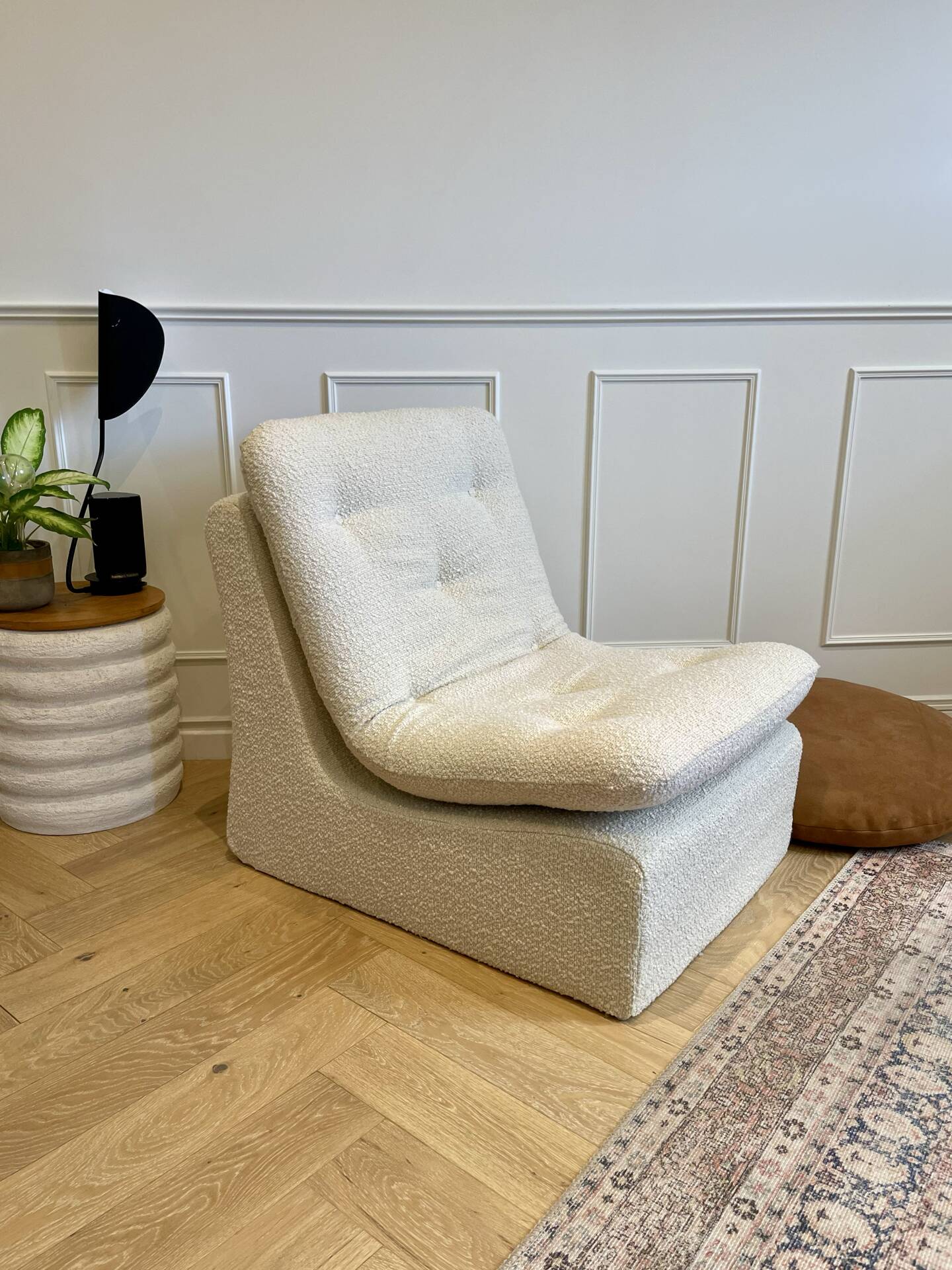 Vintage armchair - cream boucle fabric - 1970s