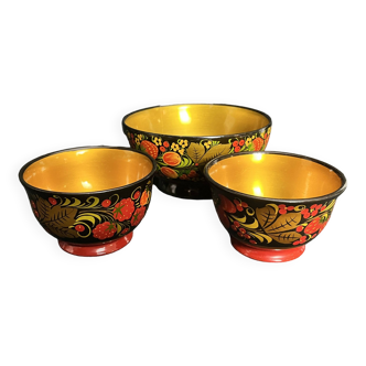 Series three Russian bowls lacquered wood 20th century