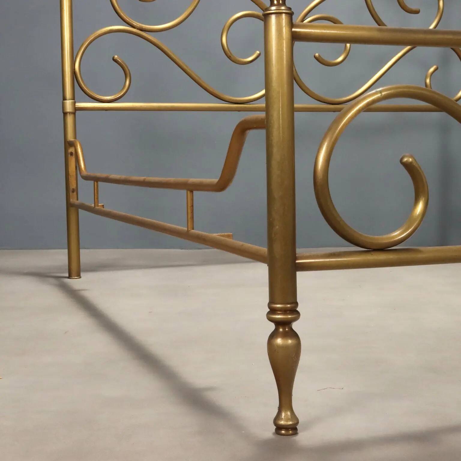 Antique double brass bed with decorations, Italy, 20th century.