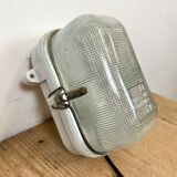 Industrial White Porcelain Wall Light with Ribbed Glass, 1970s
