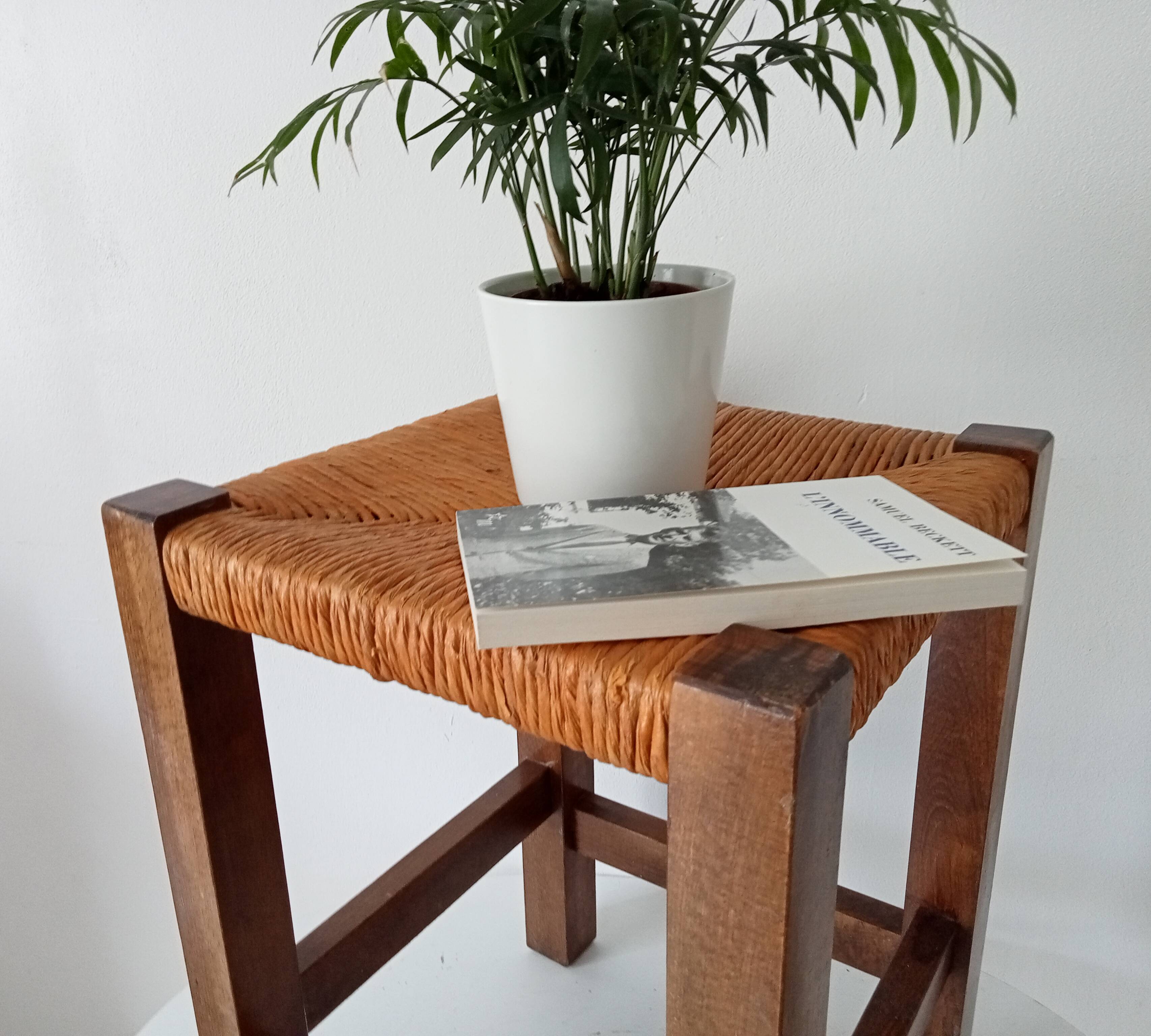 Antique solid oak stool Mountain Chalet