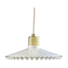 Opaline pendant light in white glass with transparent pleated edges - contemporary metal socket