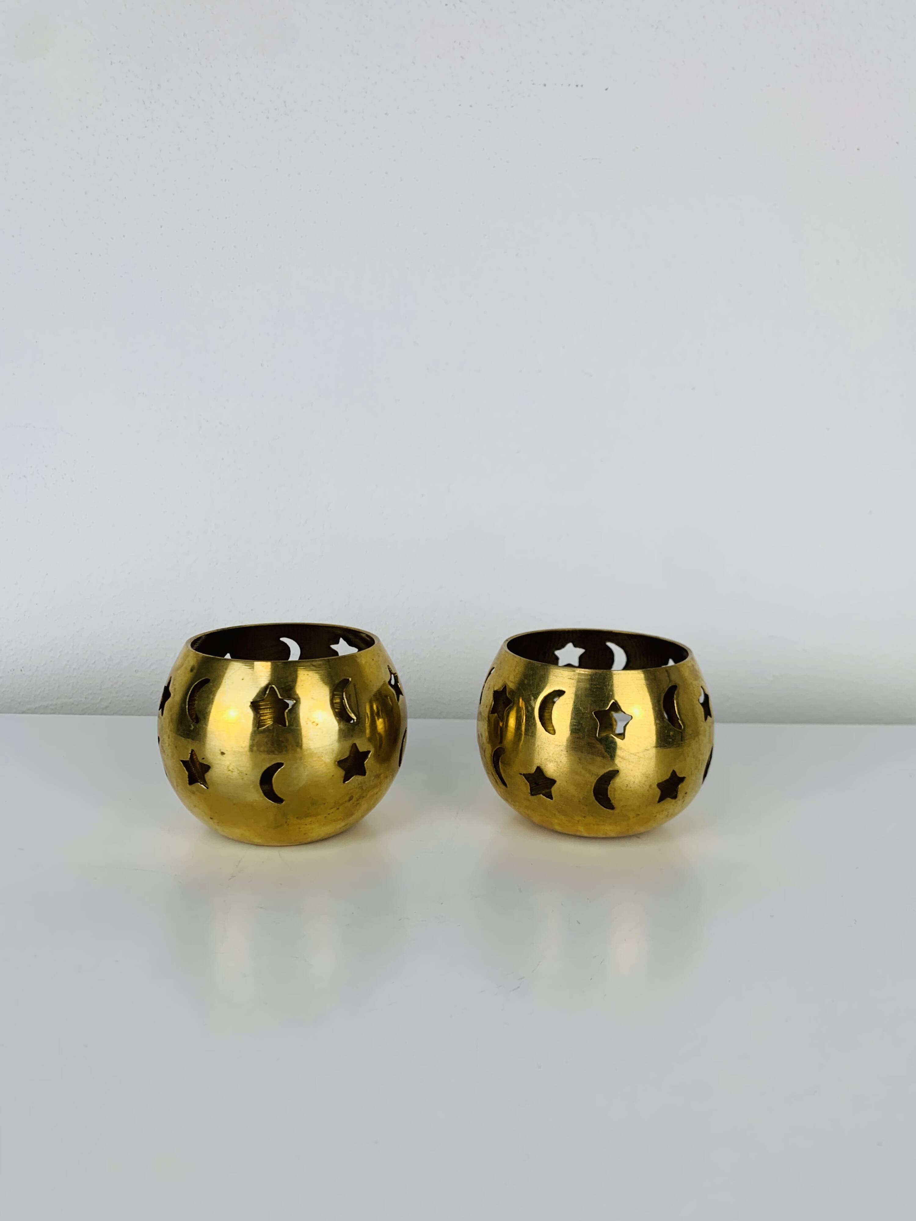 Pair of vintage brass tealight candle holders