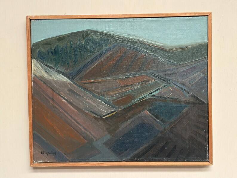 Original Swedish Oil on Canvas – “Glumslövs Backar” by Eric Julius – Signed – Vintage & Framed – 49 × 41 cm