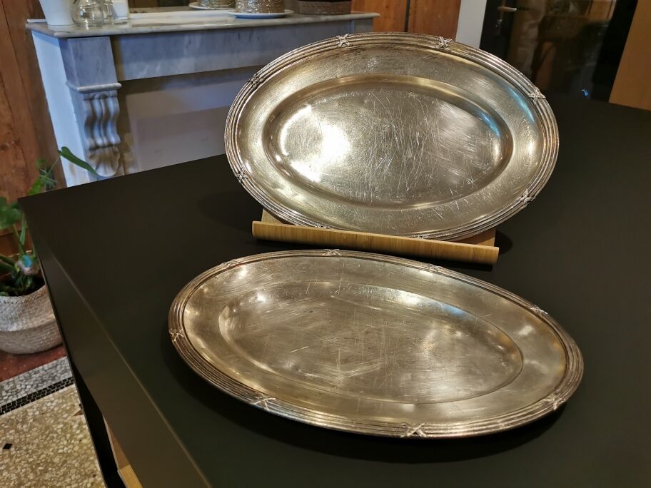 2 silver metal trays hotel bellevue