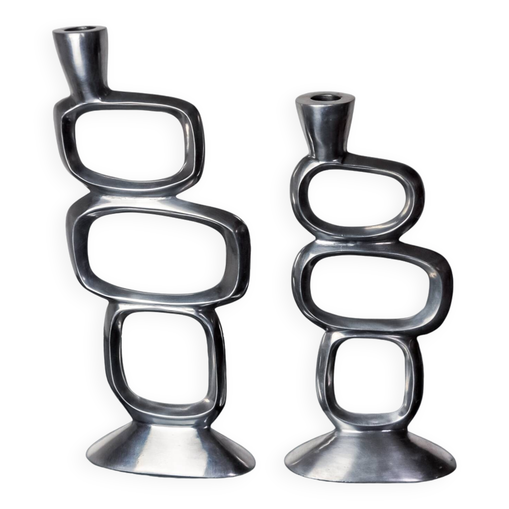 Pair of circle candlesticks by Matthew Hilton, England, 1980