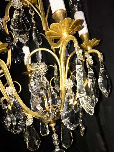 Lustre cage pampilles de cristal st. Louis XV