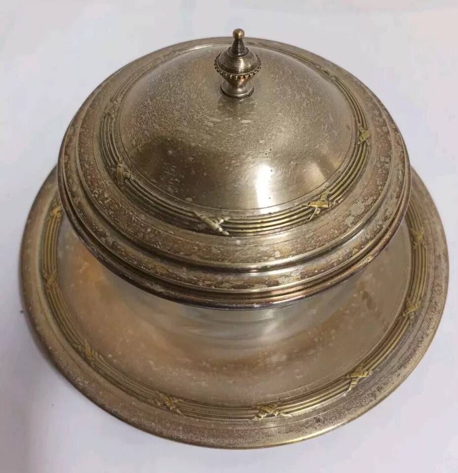 Glass and Brass Candy Dish with Bowl