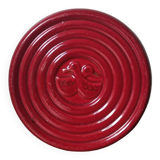 Vintage burgundy red slip ceramic coaster with duck pattern