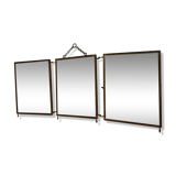 Vintage mirror 1900 barber triptych brass and wood - 29 x 70 cm