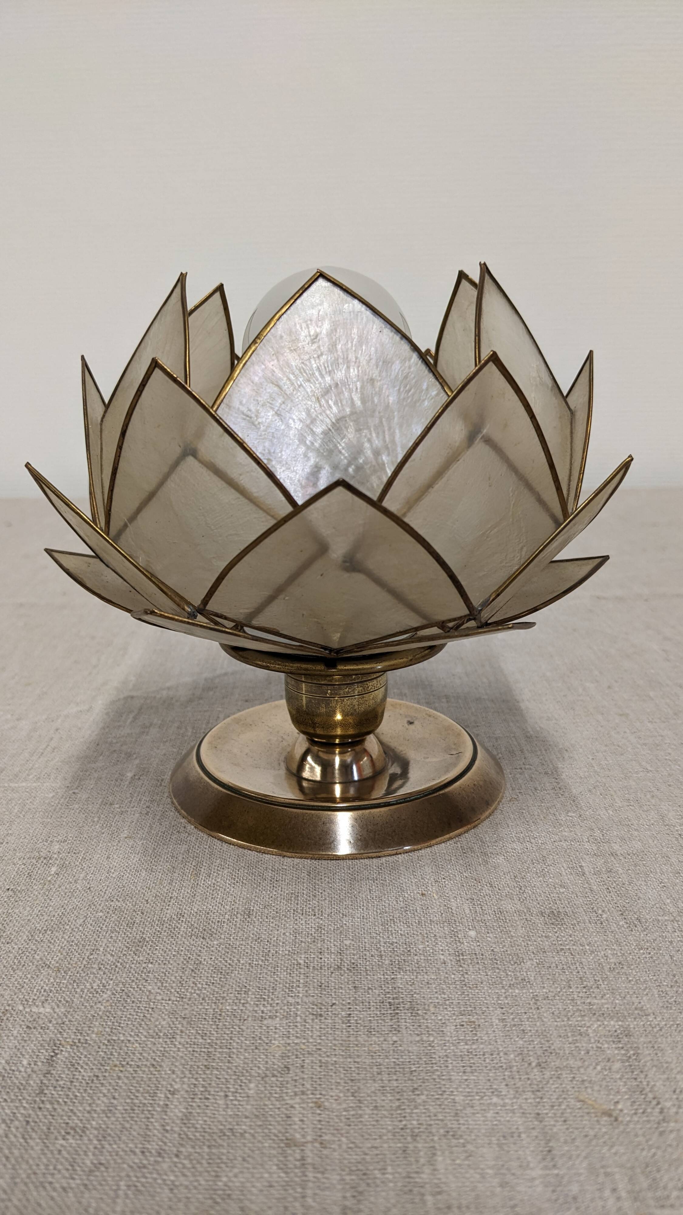 Pair of mother-of-pearl lotus flower bedside or mood lamps