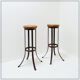 Pair of brutalist bar stools in oak and wrought iron, 1960s