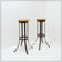 Pair of brutalist bar stools in oak and wrought iron, 1960s