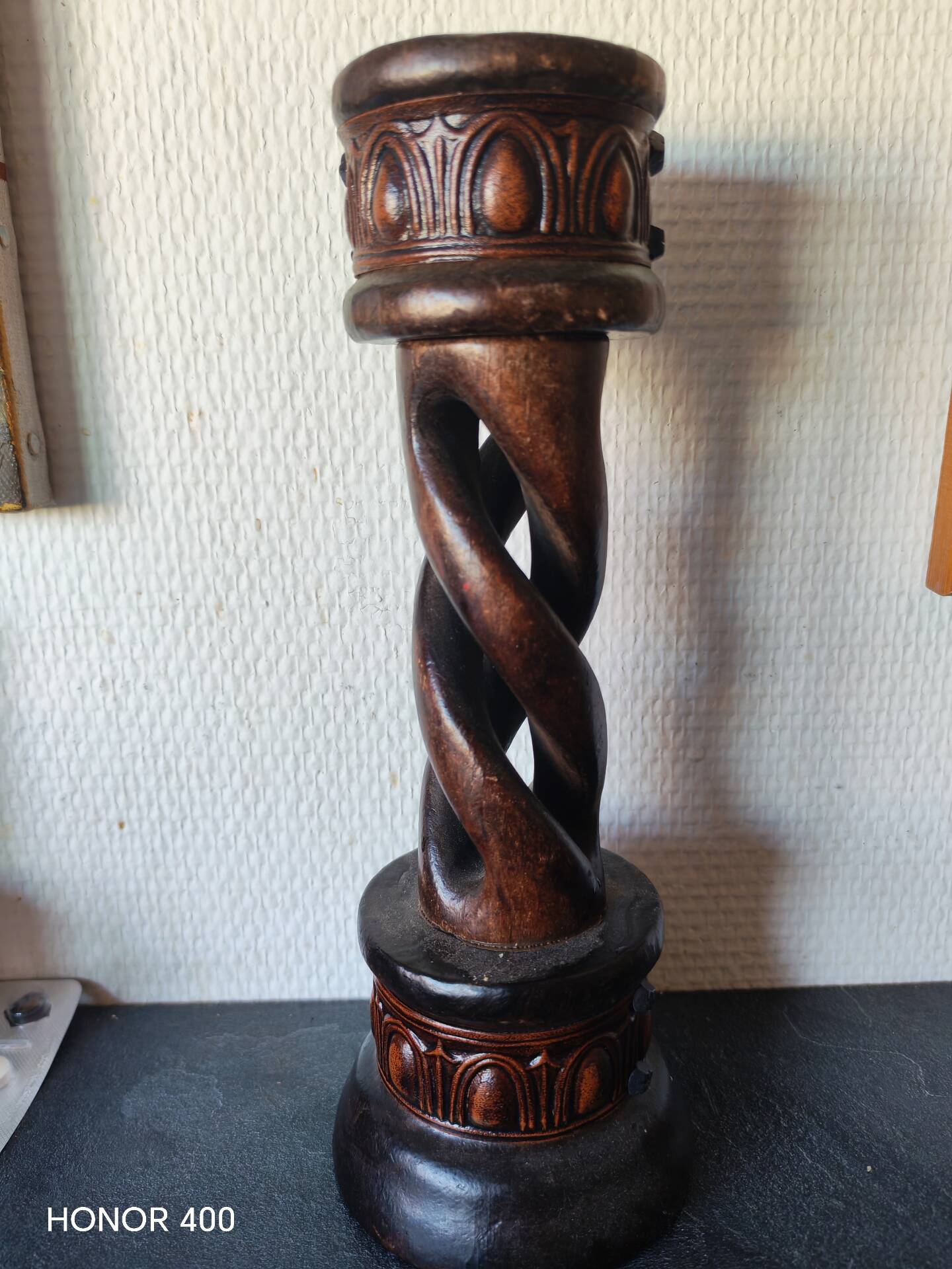 Vintage twisted wooden candlestick