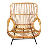 Fauteuil en rotin et piétement en métal noir 1960