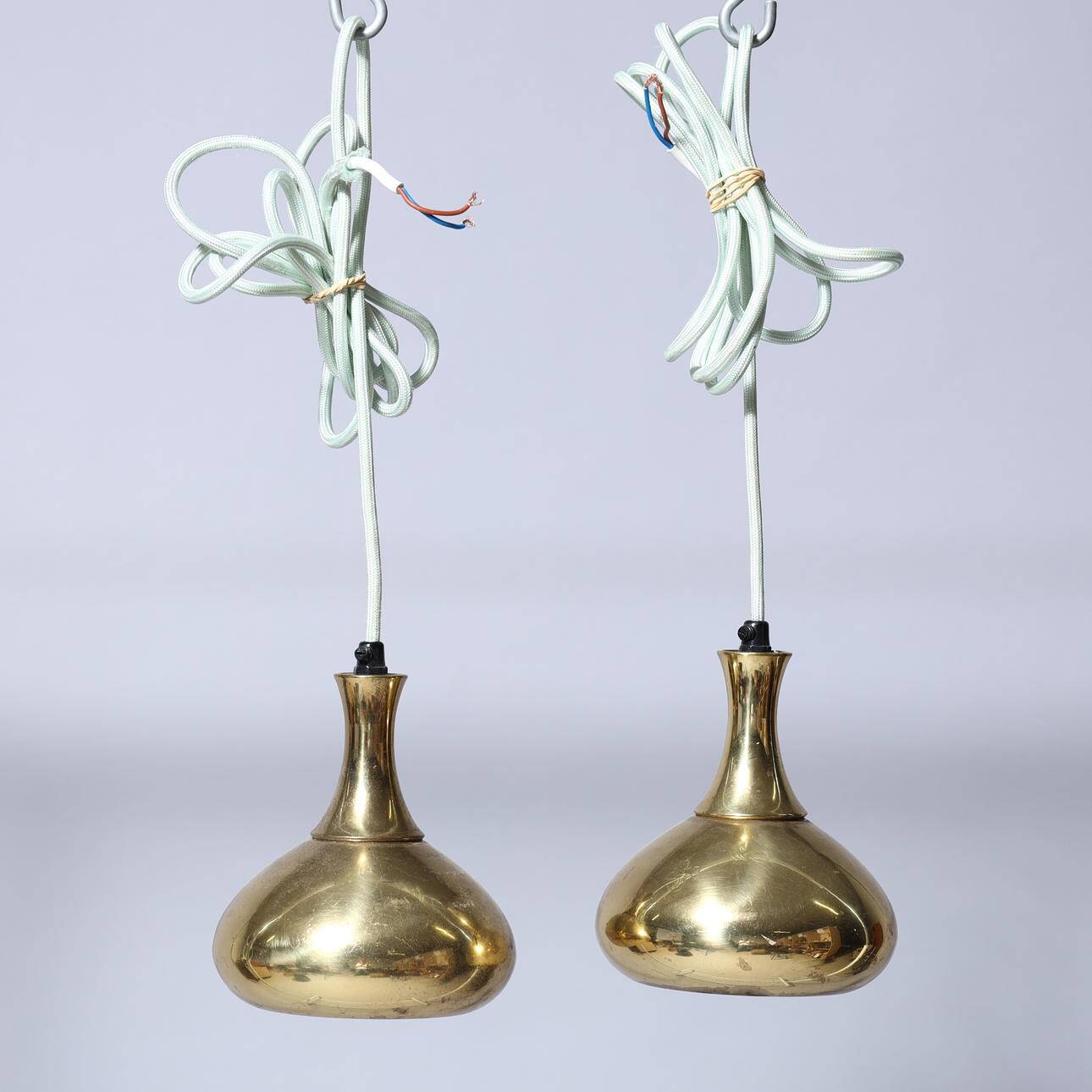 pair of brass pendant lights - Denmark 1970s